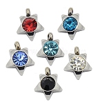 201 Stainless Steel Rhinestone Star Charm Pendants, Grade A, Faceted, Mixed Color, 9x8x3mm, Hole: 1mm(RB-M030-01)