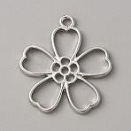 Alloy Pendants, Hollow, Flower Charm, Platinum, 35x31.5x2mm, Hole: 2.5mm(FIND-WH0417-14E)