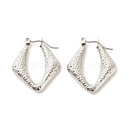 Non-Tarnish 304 Stainless Steel Chunky Rhombus Hoop Earrings for Women, Stainless Steel Color, 25x22mm, Pin: 0.8mm(EJEW-K242-01P)