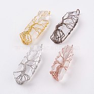 Natural Quartz Crystal Big Pendants, Rock Crystal, with Brass Findings, Column, Mixed Color, 45~56x15~18x5~6.5mm, Hole: 5mm(G-L480-06)