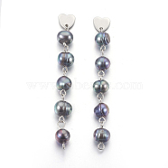 Natural Freshwater Pearl Beads Ear Studs, with 304 Stainless Steel Findings, Midnight Blue, 68~72mm, Pin: 0.7(EJEW-JE02892-02)