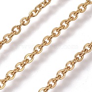 Ion Plating(IP) 304 Stainless Steel Cable Chains, Soldered, with Spool, Flat Oval, Real 18K Gold Plated, 2.5mm, about 82.02 Feet(25m)/Roll(CHS-E018-10G-01)