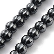 Synthetic Non-Magnetic Hematite Beads Strands, Grooved Round, 7~8x7mm, Hole: 1.6mm, about 56pcs/strand, 15.63 inch(39.7cm)(G-H303-B16)