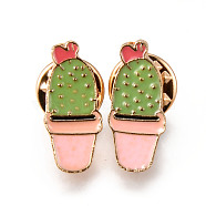 Alloy Enamel Brooches, Enamel Pin, with Brass Butterfly Clutches, Cactus, Light Gold, Cadmium Free & Nickel Free & Lead Free, Colorful, 21.5x9x2mm, Pin: 1mm(JEWB-N006-015-NR)