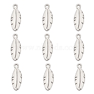 304 Stainless Steel Charms, Feather, Stainless Steel Color, 10x4x1mm, Hole: 1mm(STAS-CJC0008-09P)