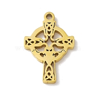 Ion Plating(IP) 304 Stainless Steel Pendants, Cross with Knot Charm, Golden, 20x13x1.3mm, Hole: 1.6mm(STAS-G297-15G)
