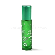 Glass Essential Oil Roller Bottles, with Lid and Stainless Steel Roller Balls, Refillable Bottles, Column with Fortune Cat Pattern & Chinese Character, Light Green, 2x8.6cm, Hole: 9.5mm, Capacity: 10ml(0.34fl. oz)(MRMJ-M002-02B-02)