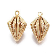 Brass Pendants, Hollow, Nickel Free, Pyramid, Real 18K Gold Plated, 21.5x14x13mm, Hole: 1.6mm(KK-S356-392-NF)