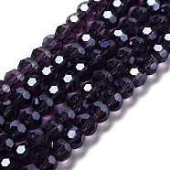 Electroplate Transparent Glass Beads Strands, Faceted, Round, Pearl Luster Plated, Indigo, 8mm, Hole: 1mm, about 66~69pcs/strand, 19.29~19.57 inch(49~49.7cm)(EGLA-A035-T8mm-A15)