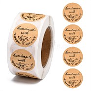 DIY Scrapbook, Decorative Adhesive Tapes, Flat Round with Word Handmade with Love, BurlyWood, 25mm, about 500pcs/roll(DIY-L028-A11)