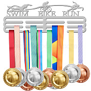 Iron Medal Hanger Holder Display Wall Rack, 3 Line, with Screws, Triathlon Theme, Word SWIM BIKE RUN, Platinum, 150x400mm(ODIS-WH0024-010)