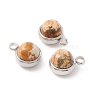 Natural Picture Jasper Charms, with 304 Stainless Steel Findings, Half Round, Stainless Steel Color, 13.5x10x7.5mm, Hole: 2.5mm(G-K325-01P-06)