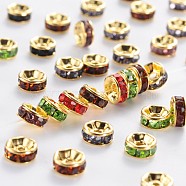 Brass Grade A Rhinestone Spacer Beads, Golden Plated, Rondelle, Nickel Free, Mixed Color, 6x3mm, Hole: 1mm(RSB036NFG)