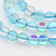 Round Synthetic Moonstone Beads Strands, Holographic Beads, Dyed, Light Sky Blue, 6mm, Hole: 1mm, about 60~62pcs/strand, 14~15 inch(G-M210-6mm-10)