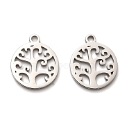 316 Surgical Stainless Steel Pendants, Laser Cut, Tree of Life Charm, Stainless Steel Color, Flat Round, 15x12.5x1mm, Hole: 1.6mm(STAS-H190-02P-01)