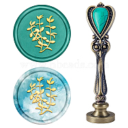 DIY Scrapbook, Brass Wax Seal Stamp, with Alloy Handles, for DIY Scrapbooking, Leaf Pattern, Stamp: 25mm, Handle: 88.5x24.5x14mm, 2pcs/set(AJEW-WH0144-075)
