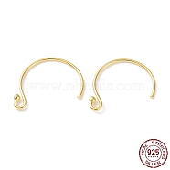 925 Sterling Silver Earring Hooks, Circle Ball End Ear Wire, with S925 Stamp, Real 18K Gold Plated, 21 Gauge, 16.5mm, Hole: 1.2mm, Pin: 0.7mm(STER-E068-05G)