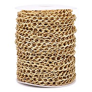 Aluminium Textured Curb Chains, Unwelded, with Spool, Golden, 11x7.5x1.5mm, about 98.43 Feet(30m)/Roll(CHA-T001-45G)