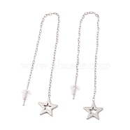 Long Chain with Star Dangle Stud Earrings, 304 Stainless Steel Ear Thread for Women, Stainless Steel Color, 101mm, Pin: 1mm(EJEW-A067-12P)