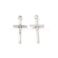 Tibetan Style Alloy Pendants, Crucifix Cross Charm, Antique Silver, 28x13.8x3mm, Hole: 2.4mm(PALLOY-F295-01AS)