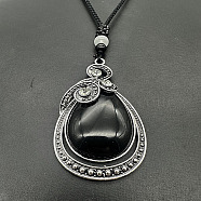 Natural Obsidian Pendants Necklaces for Women Men, Teardrop, 27.56 inch(70cm)(MT3574)