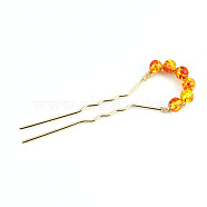 Alloy Hair Forks, with Snowflake Agate, Hair Accessories for Women Girls, Sandy Brown, 104x8mm(PW-WGEE29D-07)