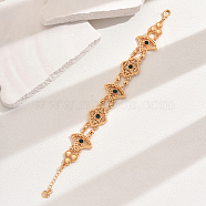 Vintage Brass Glass Hollow Link Bracelets for Women, Real 18K Gold Plated, Fan, 7-1/8 inch(18cm)(QG3110-4)