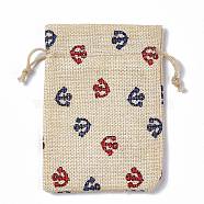 Burlap Packing Pouches Drawstring Bags, Rectangle, Navajo White, Anchor & Helm, 13.5~14x10x0.35cm(ABAG-L016-A10)