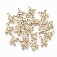 Brass Cubic Zirconia Charms, Letter, Clear, Real 18K Gold Plated, Letter.K, 10x8.5x1.5mm, Hole: 1mm(KK-S348-330K)