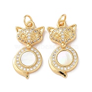 Brass Micro Pave Clear Cubic Zirconia Pendants, with Shell and Jump Ring, Real 18K Gold Plated, Fox, 23.5x11.5x4.5mm, Hole: 3mm(KK-B083-34C-G)