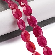 Natural White Jade Beads Strands, Dyed, Flat Oval, Faceted, Deep Pink, 15x10x4mm, Hole: 0.8mm, about 27pcs/strand, 14.76 inch(37.5cm)(G-L605-D01-01A)