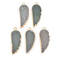 Natural Green Aventurine Pendants, with Light Gold Plated Iron Loop, Wing, 33~33.5x12~13x5~6mm, Hole: 1.8mm(G-N326-127-A08)
