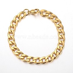 304 Stainless Steel Cuban Link Chain Bracelets, with Lobster Claw Clasps, Golden, 8-1/2 inch(215mm)~8-7/8 inch(225mm), 9x2mm(STAS-O054-08)