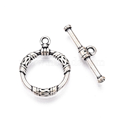 Jewelry Clasps, 925 Sterling Silver Ring Toggle Clasps, Ring, Antique Silver, 17x13x2mm, Hole: 1.4mm(STER-T007-78AS)