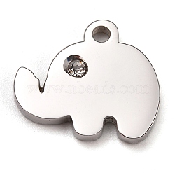 304 Stainless Steel Charms, Manual Polishing, with Crystal Rhinestone, Elephant, Stainless Steel Color, 11.5x12.5x1.2mm, Hole:1.8mm(STAS-L245-004P)