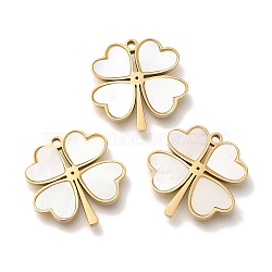 PVD Vacuum Plating 304 Stainless Steel Charms, with Pave Shell, Clover Charm, Real 18K Gold Plated, 14.5x14.5x1.5mm, Hole: 1mm(STAS-S148-07G)