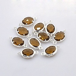 Nickel Free Silver Color Plated Brass Glass Links connectors, Oval, Peru, 18x10x3mm, Hole: 1mm(GLAA-J050-08S-NF)