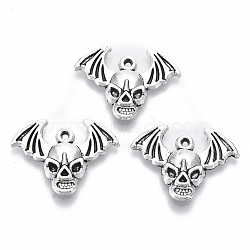 Tibetan Style Alloy Pendants, Lead Free & Cadmium Free, for Halloween, Skull with Bat Wings, Antique Silver, 17.5x23.5x3.5mm, Hole: 1mm, about 350pcs/500g(TIBE-N010-08AS-RS)