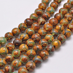 Tibetan Style Turtle Back Pattern dZi Beads Strands, Natural & Dyed Agate Beads, Round, Chocolate, 10mm, Hole: 1.5mm, about 39pcs/strand, 16 inch(X-G-P229-A-01-10mm)