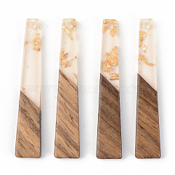 Transparent Resin & Walnut Wood Pendants, with Gold Foil, Trapezoid, Clear, 44.5x8x3mm, Hole: 2mm(RESI-S389-043A-B05)