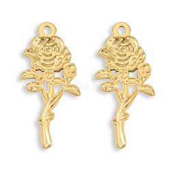 Ion Plating(IP) 201 Stainless Steel Pendants, Rose, Real 18K Gold Plated, 30x13.5x2.5mm, Hole: 1.6mm(STAS-N098-114LG)