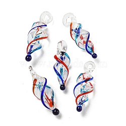 Handmade Lampwork Pendants, Conch Shapes, Blue, 25.5~29x8~9x8~9mm, Hole: 2.5~3mm(LAMP-N025-02A)