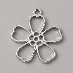 Alloy Pendants, Hollow, Flower Charm, Platinum, 35x31.5x2mm, Hole: 2.5mm(FIND-WH0417-14E)