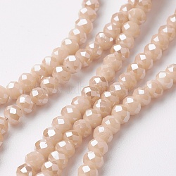 Electroplate Glass Beads Strands, Pearl Luster Plated, Faceted, Rondelle, PeachPuff, 4~4.5x3mm, Hole: 0.5mm, about 130~135pcs/strand, 15.5~16 inch(39~40cm)(EGLA-F124-PL-A01)