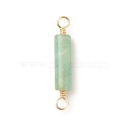Natural Green Aventurine Connector Charms, with Light Gold Tone Eco-Friendly Brass Wire Double Loops, Column, 23~24x4mm, Hole: 2~2.5mm(PALLOY-JF01565-01)