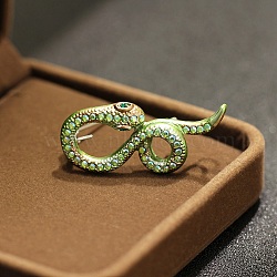 Snake Alloy Rhinestone Brooches for Backpack Clothes, Pale Green, 44x19mm(JEWB-V003-01P)