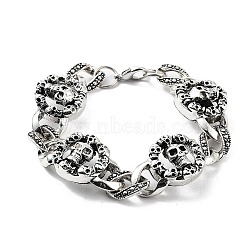 Retro Alloy Skull Link Chain Bracelets for Women Men, Antique Silver, 7-7/8 inch(20cm)(BJEW-L684-007AS)