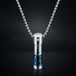 316L Stainless Steel Mini Column with Word Urn Ashes Pendant Necklace, Memorial Jewelry for Men Women, Blue, 23.62 inch(60cm)(BOTT-PW0001-008BU)