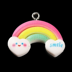 Opaque Resin Pendants, Rainbow Charms with Platinum Plated Iron Loops, Deep Pink, 22x26.5x5.5mm, Hole: 2mm(CRES-Z005-01B-P)