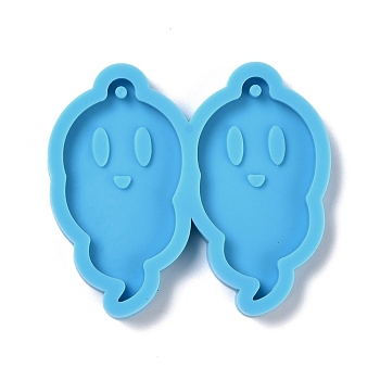 Halloween Theme DIY Pendant Silicone Molds, for Earring Making, Resin Casting Molds, For UV Resin, Epoxy Resin Jewelry Making, Ghost, Deep Sky Blue, 43x48x4mm, Hole: 2mm, Inner Diameter: 38x21mm